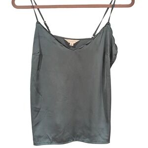 Danskin Satin Cami Top Teal Green Adjustable Straps Scalloped Trim Small